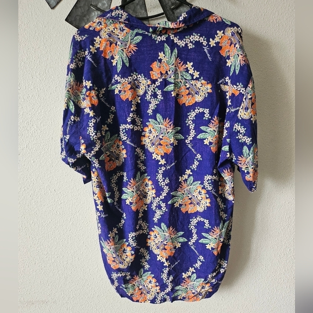 Two Palms Lei of Hawaii Blue Rayon Men's Hawaiian Shirt Size Large. - Picture 7 of 10